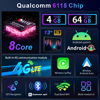 Radio para Auto de 13 Pulgadas con Pantalla Táctil QLED 2K Android 14, Qualcomm 6115 de 8 Núcleos a 2.0GHz, 4GB+64GB, CarPlay Inalámbrico y Android Auto