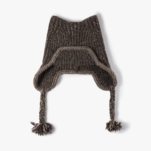 Bonnet d'hiver pour femme en tricot avec oreilles de chat, mélange de laine, pompon et liens tressés, doux, chaud, couleur unie, pour temps <span class=keywords><strong>froid</strong></span> - Product Image 3