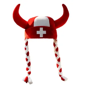维京风格瑞士足球迷角帽子与辫子标志刺绣 MH-1639