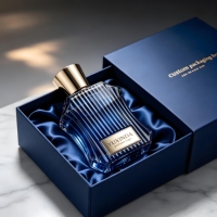 Flacon de parfum en verre transparent de luxe avec étiquette personnalisée, 50 ml, 100 ml, emballage cosmétique vide, rayures verticales rouges, avec boîte
