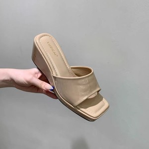 Sandali con zeppa da donna con plateau e punta quadrata, ciabatte estive casual rialzate, mules con zeppa, pantofole da donna - Product Image 2