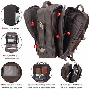 New Arrival Luxury Black and Brown Large Capacity USB Travel Briefcase Convertible Genuine <b>Leather</b> Laptop <b>Backpack</b> for <b>Man</b> - Product Image 5