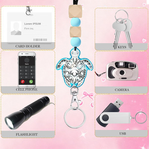 In stock: Blue turtle-shaped lanyard for teachers, ID cards, and keys; silicone beaded necklace for female nurses. - Product Image 3