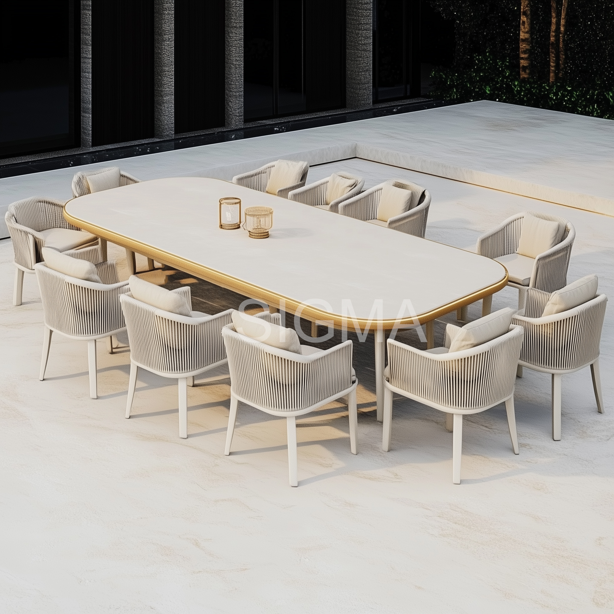 Garden Furniture Rectangle Dining Table Set Luxury Teak Wood Outdoor Dining Tables Outdoor Teak Rope Dining Chair