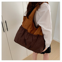 Sac à bandoulière pliable en polyester de couleur unie, fourre-tout de grande capacité résistant à l'eau pour les courses, le supermarché, le pique-nique