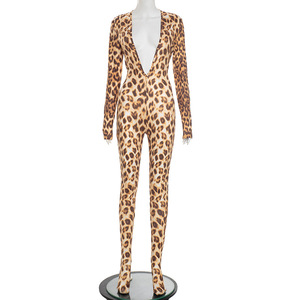 Monos ajustados con <span class=keywords><strong>estampado</strong></span> de leopardo para mujer, con cuello en V profundo y mangas largas - Product Image 3