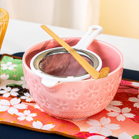 Service à thé matcha japonais en porcelaine céramique 10 pièces, motif fleur de cerisier, comprenant fouet, boîte, bol, bec verseur, pour cérémonie du thé et aliments