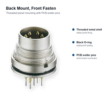 Conector Redondo Macho de Latón para Montaje en Panel IP67 M16, 5A, Impermeable, con Rosca, para PCB, 7 Pines