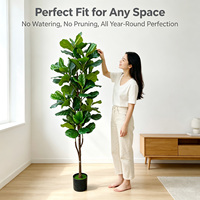 Tanaman Artificial Fiddle Leaf Fig 180cm, Ficus Lyrata Palsu dalam Pot untuk Dekorasi Lantai Ruang Tamu Modern, Lobi Hotel