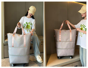 Grand sac de voyage pliable et extensible à la mode, sac de voyage portable à roulettes, fermeture éclair pour les week-ends et les vacances - Product Image 4