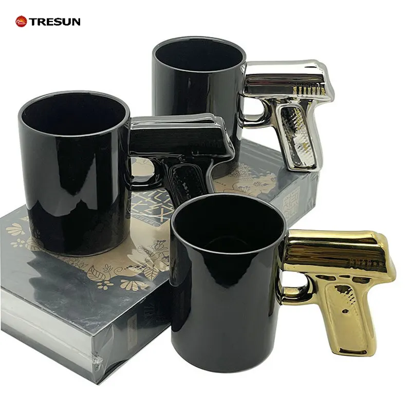 special cool 3d design durable attractive fashion black novelty ceramic coffee pistol cup gun mugs for amazing gift
