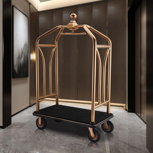 Stainless Steel Hotel Lobby Luggage Cart with 4 Wheels Modern Design for Dining & Living Room Use Push-<b>Pull</b> Service Flat Cart - Product Image 1
