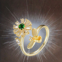 Bague ouverte Bee-flower Fresh Daisy pour femme, style européen, bague rotative, cuivre micro-serti de zirconias, bague élégante et tendance