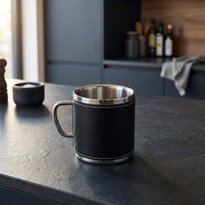 Tasse à café de bureau en acier inoxydable de qualité supérieure à double paroi, avec enveloppe en cuir, isolée, écologique, maintient la température de 6 à 12 heures - Product Image 3