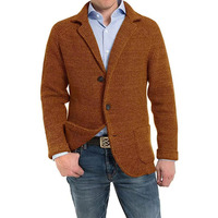 Herbst Winter Herren Blazer mit Reverskragen Waffelstrick-Cardigan Jacke mit Zwei Knöpfen und Aufgesetzten Taschen Slim Fit Klassisch
