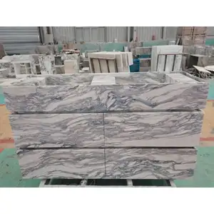 SHIHUI Natural Stone Bathroom Sinks Customized Luxury Double Sink Free Standing Modern Design Calacatta Viola Marble Vanity