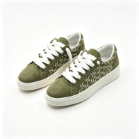 Nouvelles baskets tendance pour femmes à bout rond, vert armée, imprimé intégral, lacets épais et moelleux, chaussures pour tous les jours