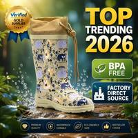 Bottes de pluie antidérapantes en caoutchouc naturel pour enfants, motif animaux de la forêt, durables, avec cordon de serrage, pour l'école (vente en gros)