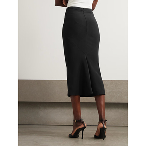 تنورة عصرية متوسطة الطول من الساتان بخصر مرتفع تسمح بالتهوية للربيع كاجوال أنيق أسود متين وأنيق بكشكشة سادة مصبوغة من الشيفون الشائع - Product Image 3