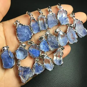 Wholesale High Quality Natural Dumortierite Gemstone Free Form Crystal Hot Sale S925 Sliver Pendent For Fengshui Decoration