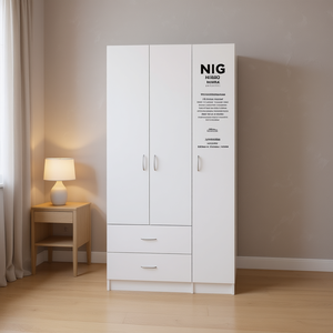 Armadio Rowaton Bianco a 3 Ante e 2 Cassetti, Design Moderno ed Elegante per l'Organizzazione della Casa, Arredamento Camera da Letto - Product Image 2