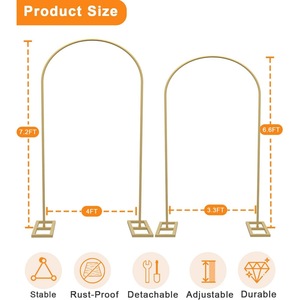 Stand backdrop lengkung emas 7,2FT & 6,6FT, rangka lengkung logam untuk dekorasi pernikahan, pesta, ulang tahun, dan acara lainnya - Product Image 2