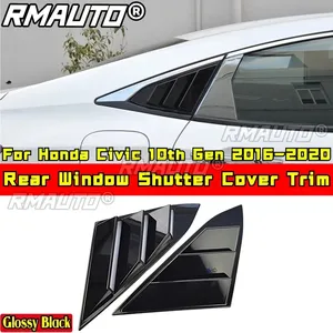 For Honda Civic 10th Gen 2016-2020 Body Kit Car Side Rear <b>Window</b> Louver Shutter <b>Cover</b> Glossy Black Mustang Style Car Accessories - Product Image 1