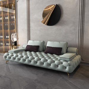 Leather Button 3 Seater Leather Set Genuine Light Blue Luxury Chesterfield Premium Set Furniture Living Room RC-SF-03-DARLINGTON - Product Image 1