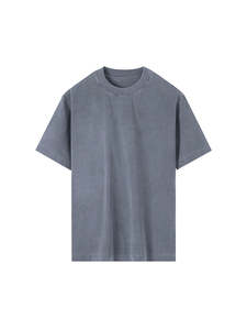 Camiseta de algodón de 360 g de alta densidad, teñida con textura, lisa, de manga corta, cuello redondo, estilo casual urbano. - Product Image 5