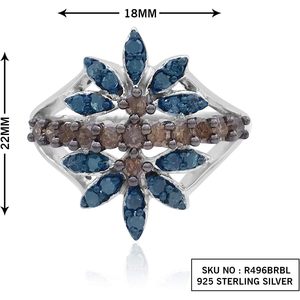 Anillo de Diamantes Florales Ornaatis, 0.80 Cttw, Corte Redondo, Azul Champán, Plata de Ley, para Uso Diario de Mujer - Product Image 2