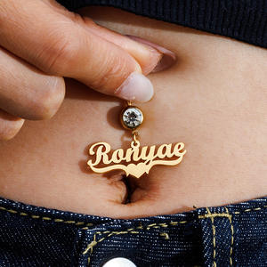 Dropshipping perhiasan tindik badan cincin kancing perut pribadi kuku baja tahan karat nama kustom dengan tindik pusar - Product Image 3