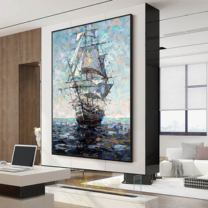 Mintura fatto a mano coltello astratto testurizzato barca pittura a olio grande tela da parete arte su misura all'ingrosso decorazione per la casa paesaggio marino - Product Image 3