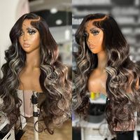 Peluca de Cabello Humano con Encaje Frontal HD 13x6, Ondas Suaves, Pre-Desplumada, Cabello Vietnamita, de Negro Ombré a Balayage con Reflejos, para Mujeres Negras