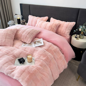 Thickened American Modern Velvet Jacquard Plush Warm 4-Piece Duvet Cover Set Plaid <strong>Bedding</strong> for Home Winter Use - Product Image 3