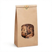 Sacs en papier kraft personnalisés multi-tailles avec fenêtre et fermeture à lien métallique, sacs en papier brun pour biscuits, café, autocollants faits main
