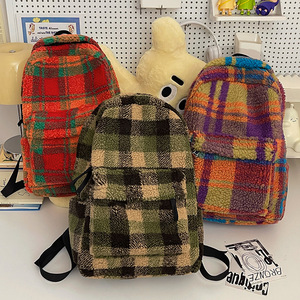 Hiver Laine Fourrure Lambsool Sherpa Plaid Casual Sports Backpack for <span class=keywords><strong>Teenager</strong></span> Backpack Student Plush Backpack School Bag - Product Image 4