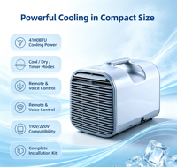 Mini climatiseur électrique portable pour la maison, accessoires de tuyau d'évacuation complets, télécommande, économie d'énergie