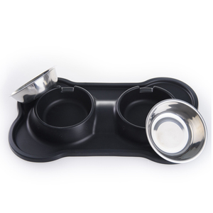 Double Dog <span class=keywords><strong>Bowl</strong></span> com tigelas removíveis de aço inoxidável, Food Grade Silicone Base para viagens e uso doméstico, logotipo personalizado aceitável - Product Image 3