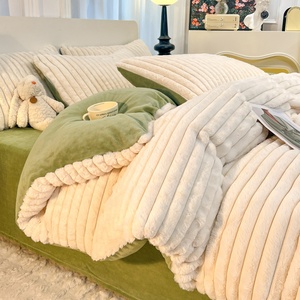 Parure de lit 4 pièces en velours de lapin synthétique épais et doux pour l'hiver, comprenant housse de couette, taies d'oreiller et drap-housse - Product Image 4