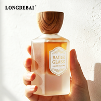 Flacon de parfum vide en verre épais de luxe, transparent, avec pompe à sertir CE, 30ml, 50ml, 100ml, avec bouchon en bois, vente en gros