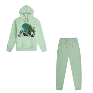 Personnalisé poids lourd Vintage lavage à l'acide deux pièces ensemble femmes à capuche français éponge survêtement Long hiver survêtement capuche pantalons de survêtement - Product Image 1