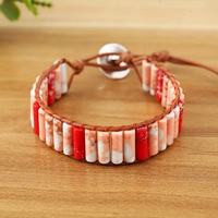 Bohemia buatan tangan 7 Chakra gelang perhiasan tenun Adjustable batu alam tabung manik-manik kulit bungkus gelang
