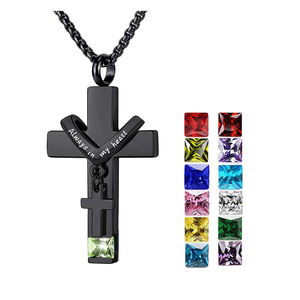 Urna de aluminio para conmemorar la <span class=keywords><strong>muerte</strong></span> de los amados/mascotas, joyería de cremación, Cruz, piedras preciosas de 12 Colores, recuerdo de urna opcional - Product Image 5