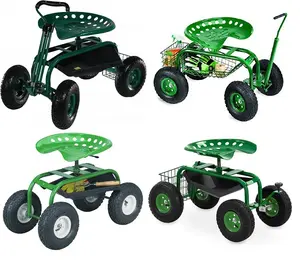Tracteur roulant de jardin Siège de travail Chariot de jardin Scooter Chariot de jardin pivotant avec poignée télescopique - Product Image 1