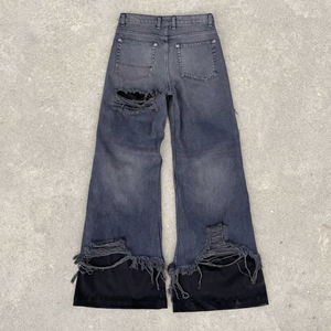 Jeans in Denim Effetto Consumato e Tinto 15oz, Jeans a <span class=keywords><strong>Doppio</strong></span> Strato con Apertura Asimmetrica, Accessori Metallici Personalizzati, Jeans Baggy da Uomo - Product Image 2