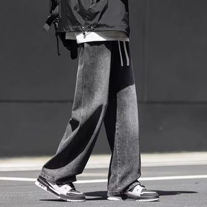 <span class=keywords><strong>Pantalones</strong></span> Vaqueros de Mezclilla Suave Lavada para <span class=keywords><strong>Hombre</strong></span>, Estilo Americano, Corte Holgado, Casual, Pierna Ancha, Rectos, para Otoño - Product Image 1