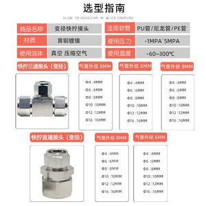 Wentai Pneumatics PEG PG8-6 <b>Quick</b> Connect Reducer Straight Tee <b>Connector</b> Variable Diameter Pneumatic Fitting - Product Image 2
