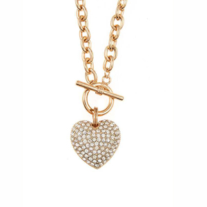 GOLD <strong>TOGGLE</strong> CHAIN LINK RHINESTONE HEART PENDANT <strong>NECKLACE</strong> - Product Image 4