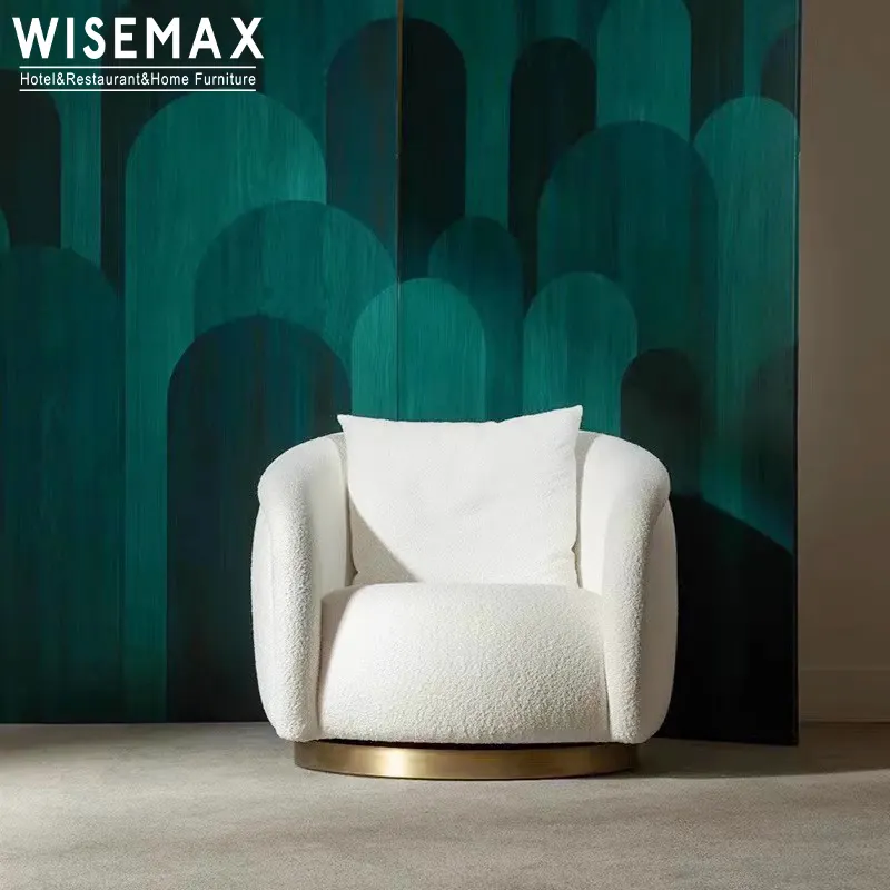 WISEMAX furnitur disesuaikan Modern baja nirkarat dasar melengkung sandaran santai kursi malas dengan kain Teddy pelapis
