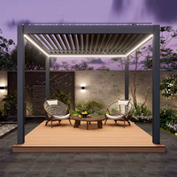 Pergola bioclimatique motorisée en aluminium de luxe sur mesure, écologique, toit à lamelles intelligentes, imperméable, éclairage LED, patio arrière